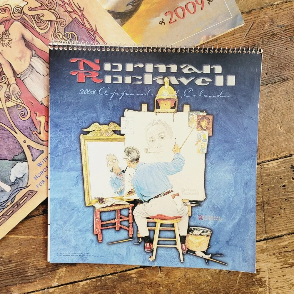 Vintage Art Calendar Lot Boris Vallejo Norman Rockwell Llewellyn Astrology 3pc